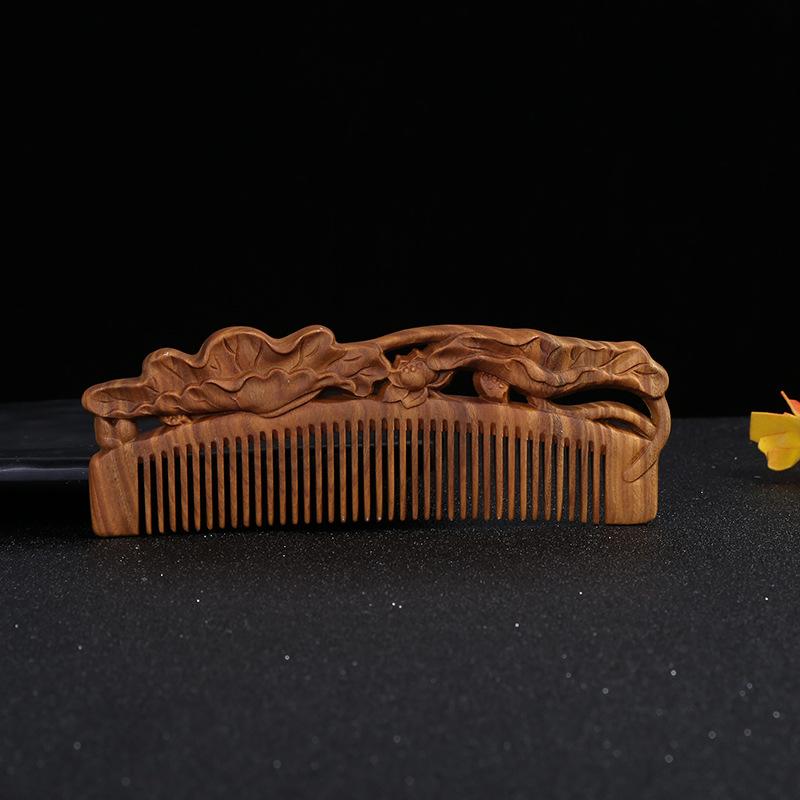 Pieptene Meier din lemn de santal verde - pieptene de masaj din lemn de santal sculptat pe ambele fețe