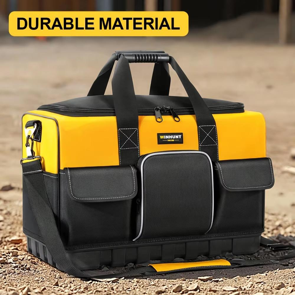 Electrician Tool Bag with Shoulder Strap Hard Bottom Multi-Pocket Large Organizer Multi-Function Tool Storage Tote for Hand Tool