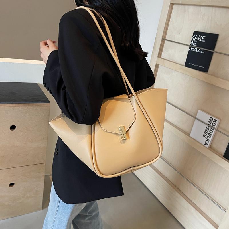 Yogodlns Designer-Edit Large Tote Bag Trendy Lock Detail Satchel, Chic Underarm Purse for Women, Minimalist Crossbody & Work Bag