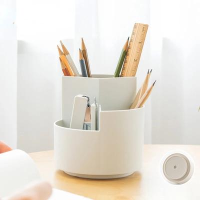 Multifunctional Round Pen Holder Rotating Storage Box Simple Makeup Brush Large Capacity Pen Holder Desk Organizer Stationery