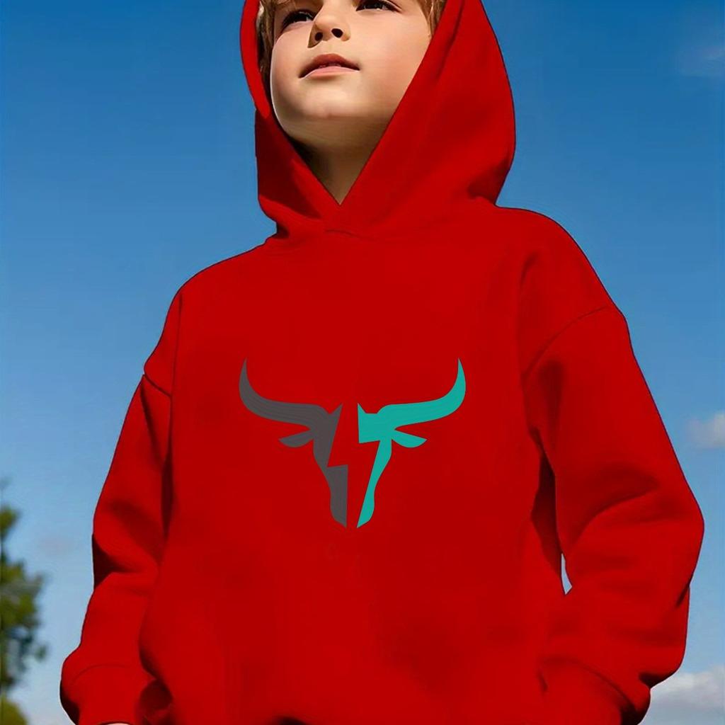 Boys' hooded sweatshirt fashion hoodie, back to school season fashion casual sports printed hoodie, spring and autumn boys' sportswear