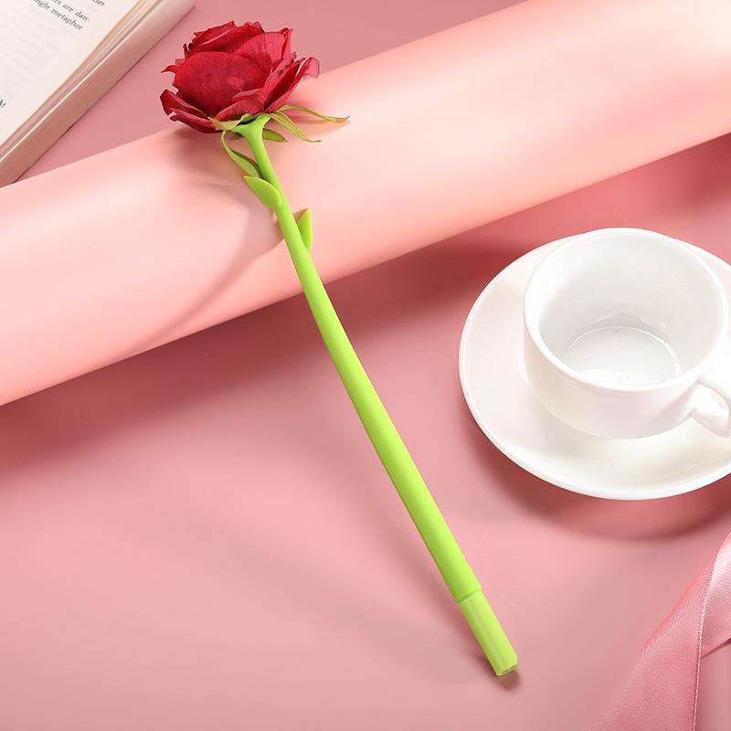 2Pcs Cute Rose Flower Silicone Neutral Pen Office School Supplies Stationery Creative Sweet Pretty Lovely Soft Pen