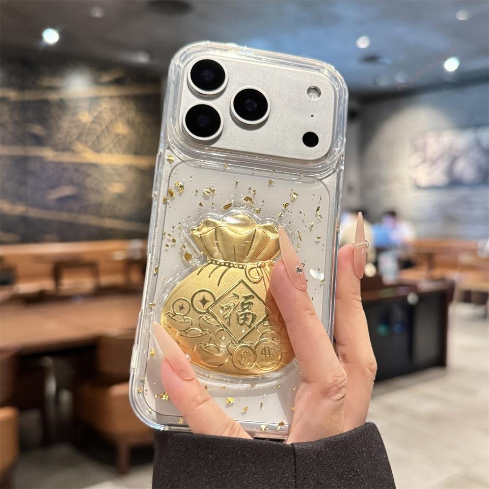 Bling Bling Glitter Gold Fu Clear Phone Case for For Iphone 17 Air 14 1 16 11 12 13 Pro Max Plus Shockproof Soft Protector Cover
