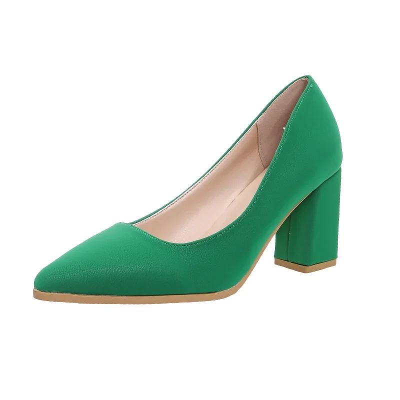 

Модные фиолетовые туфли на высоком каблуке 2024 года, новые женские туфли-лодочки на осень, удобные неглубокие офисные туфли для женщин, сексуальные туфли с острым носком на толстом каблуке, большой размер 43 40