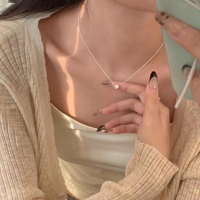 New 925 Silver Plated Necklace Versatile Single Sparkling 5A Zircon Choker Clavicle Chain For Girl Wedding Fine Jewelry