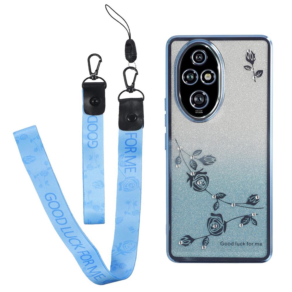 

KADEM For Honor 200 Pro 5G Case Flower Pattern TPU Gradient Phone Cover with Lanyards Blue