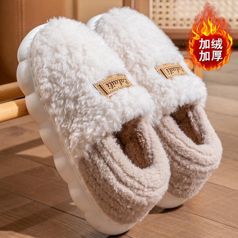 thick-soled plush cotton slippers bag heel 2025 new indoor thick-soled skin-friendly velvet cotton shoes