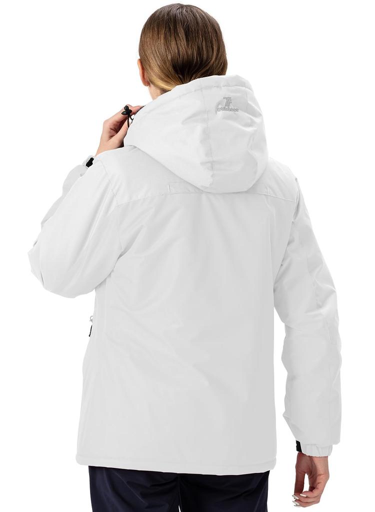 YSENTO Winter Jacket with Fleece Stand and Detachable and Warm for and Motorcycle White Women's Lining, Collar, Hood, Windproof, Water-Repellent,