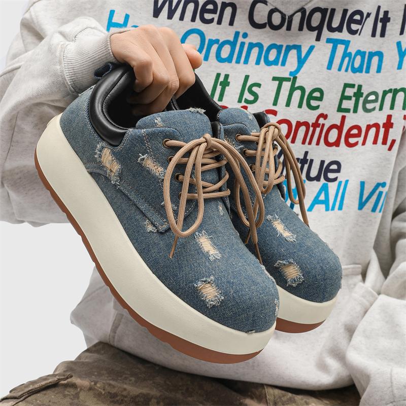 

Новая мужская обувь нишевая Q-версия низкие кеды большая голова повседневная джинсовая кожаная обувь трендовая модная универсальная 44 синий