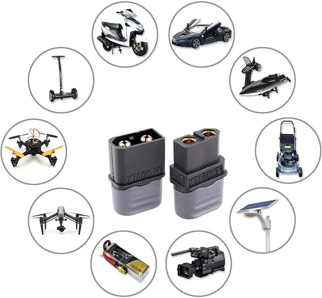 5Pairs XT60H Male Female Connectors (5 Pairs XT60H Plugs + 5 Pairs XT60H Covers) – Black