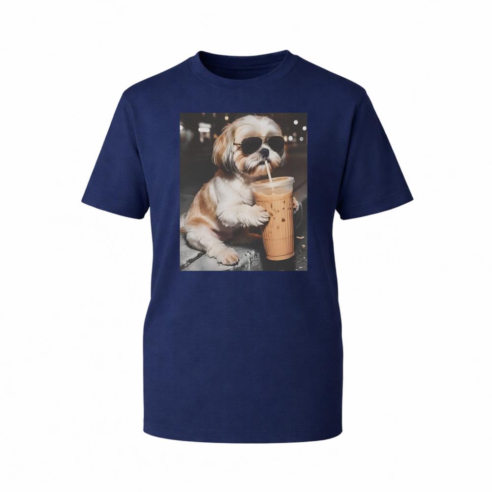 Funny Shih Tzu TShirt Drinking Iced Coffee Dog Lover 100 Cotton Graphic Tee S