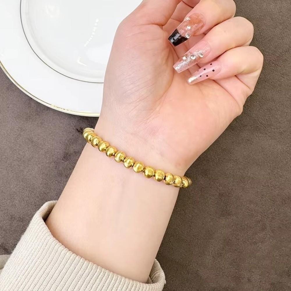 Intertwined Pattern Women's Laser Brushed Bead Bracelet Matte Finish Round Gold Hand Chain Gifts