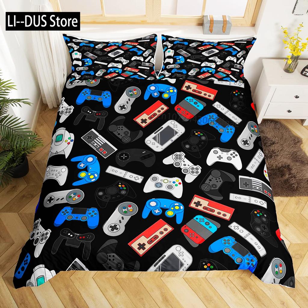Gamepad Duvet Cover Set Microfiber Gamer Player Gaming Joystick Comforter Cover Queen Size Kids Boys Video Game Twin Bedding Set