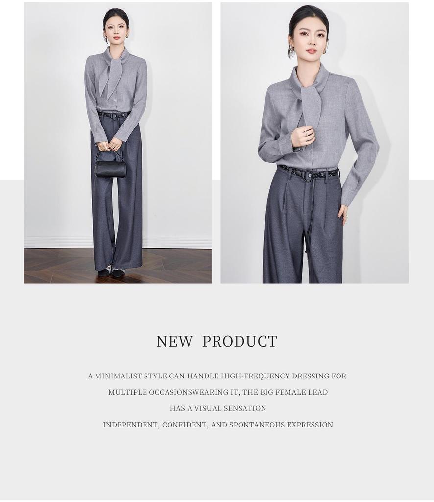 Tencel Wool Rabbit Ear Collar Lace-up Long Sleeve Women's Shirt for Autumn/Winter