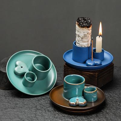 1pcs Ceramic Incense Burner Set - Multi-Functional Home Decor, 4-in-1 Incense Stick & Sage Burner, Palo Santo & Candle Holder