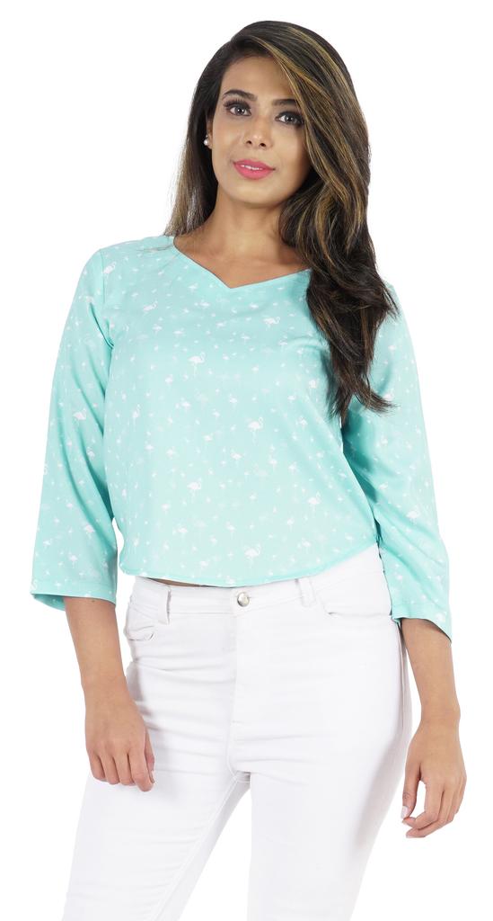 Bimba Womens 3 4th Sleeve Short Top Sweetheart Neck Top Printed Summer