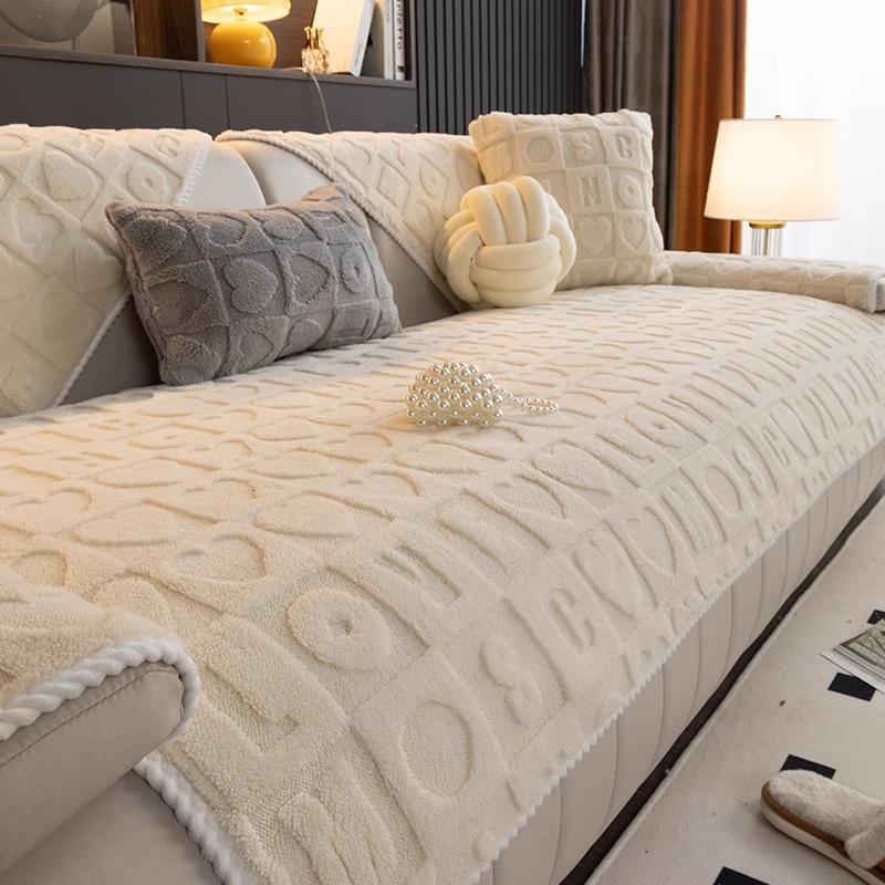 Shu Cotton Velvet Sofa Cushion Winter Thickened Plush Sofa Cover New  Cream Wind Non-Slip Sofa Cover Cloth Towel