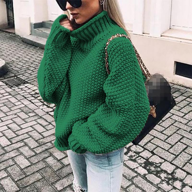 Chunky Knit Batwing Sleeve European-American Semi-High Neck Oversized Sweater