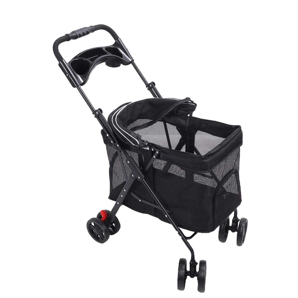 Pet Stroller One Click Folding Cat Stroller 4 Wheels Dog Wagon with Sun Shades and Cup Holder for Travel