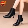 Heeled Leather Pointed Toe Woman Short Shoes Autumn Winter Waterproof Warm Ankle Boots For Women New Trend  Booties Sale