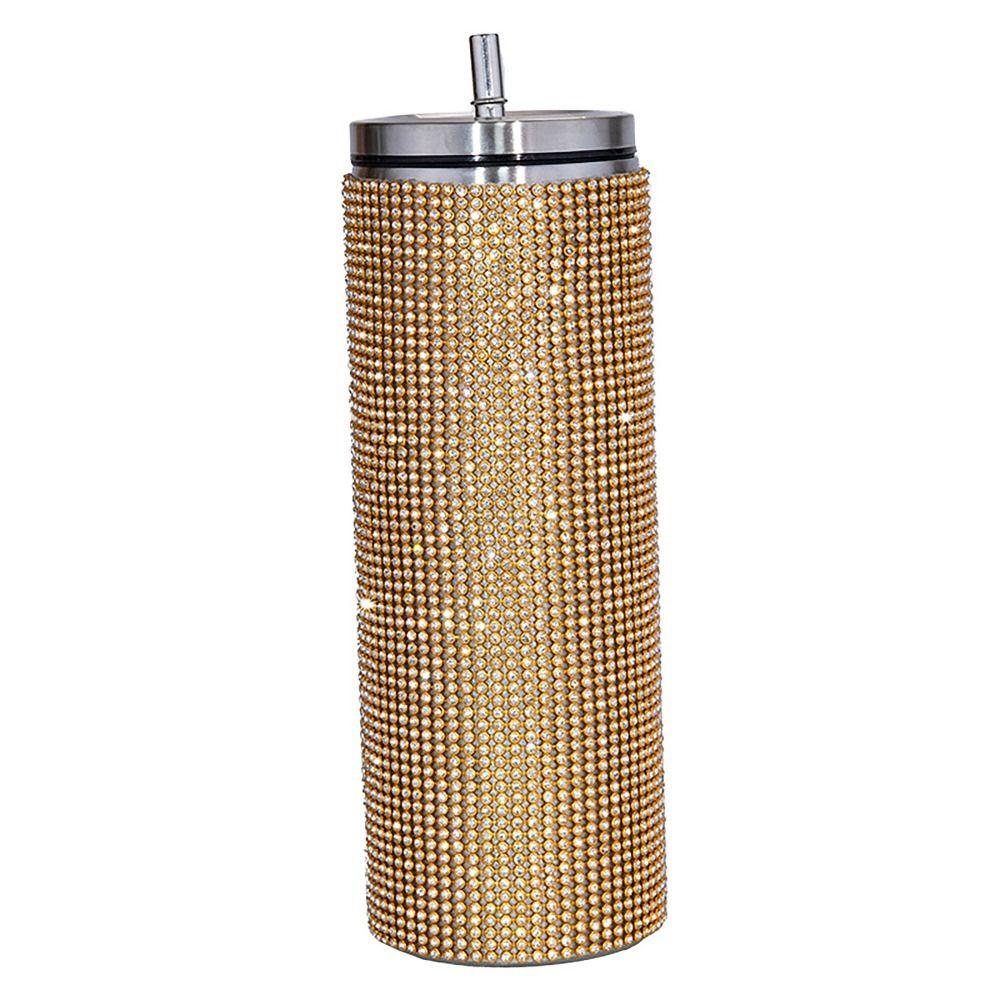 Stick-on Crystals Thermal Bottle with Straw Coffee Cup Durable Vacuum Cup  Winter