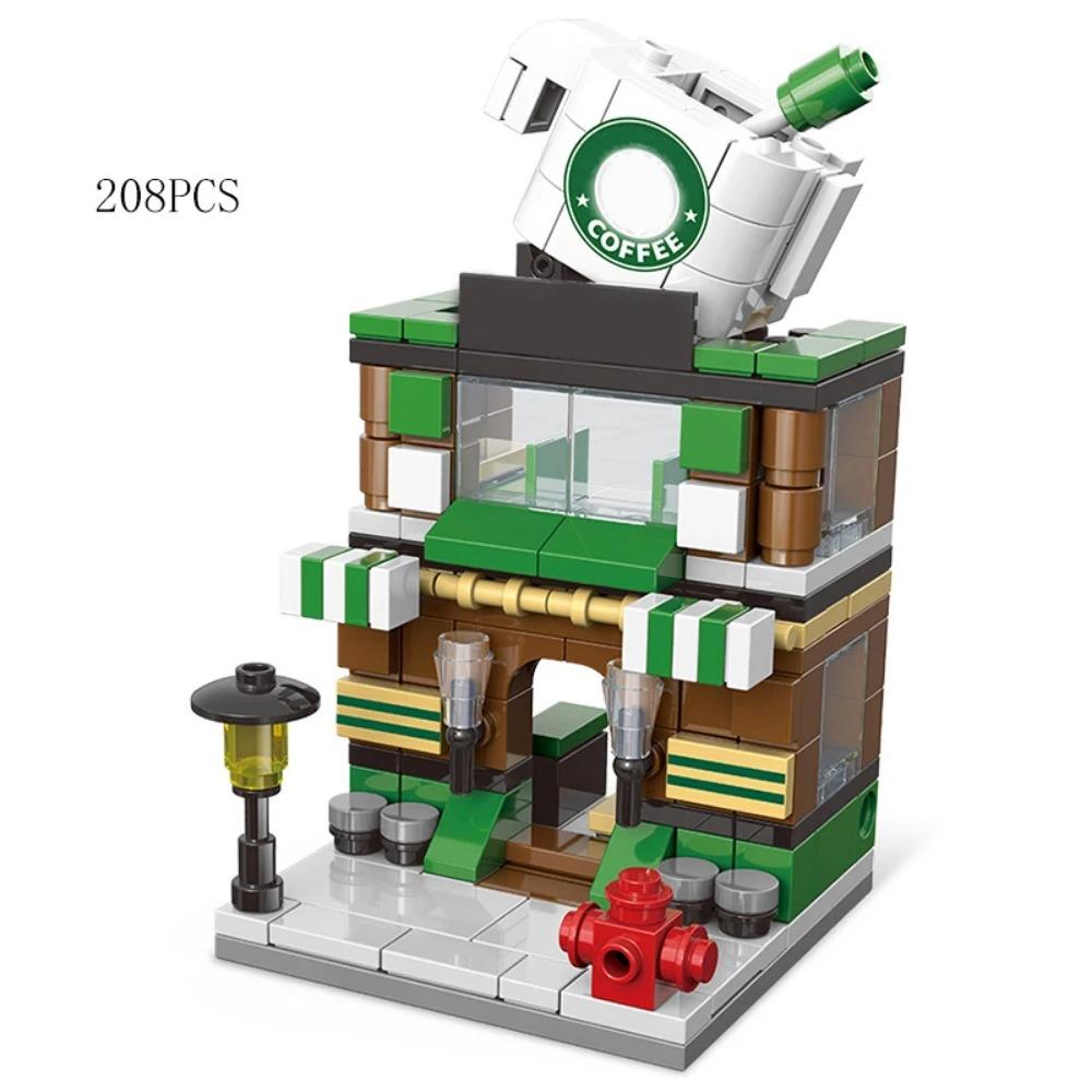 Mini Shop Market Street View Sets Model Building Blocks Hamburger Restaurant Retail Store Creative Architecture Friend Girl City