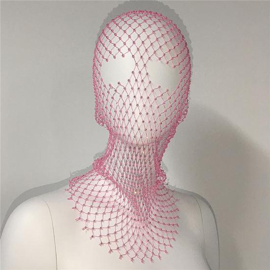 Fishnet Hat Rhinestones Design Hollow Hooded Hat Solid Color Breathable Elastic Fishnet Night Club Hat