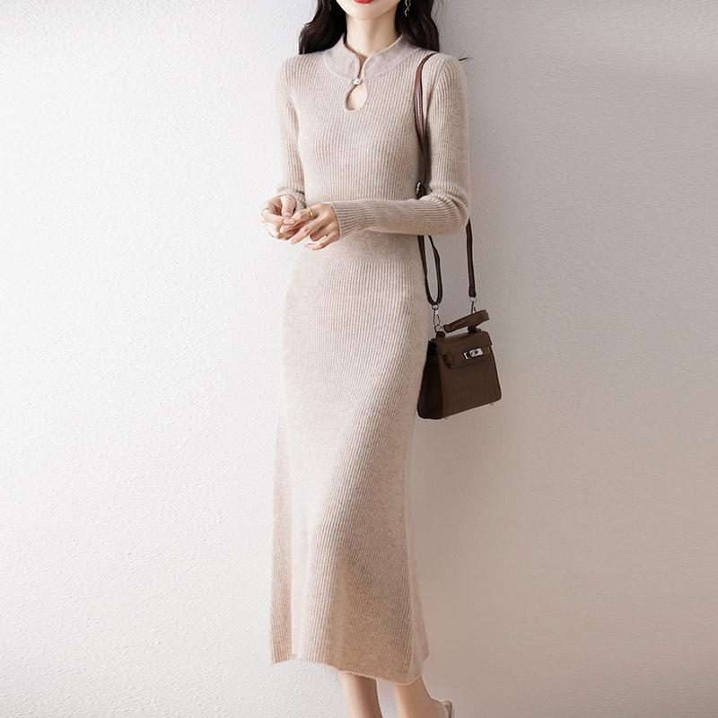 Women Sweater Dress 100% Wool MODERN NEW SAGA Turtleneck Knit Long Pullover Winter Jumpers Wool Long Dress Female