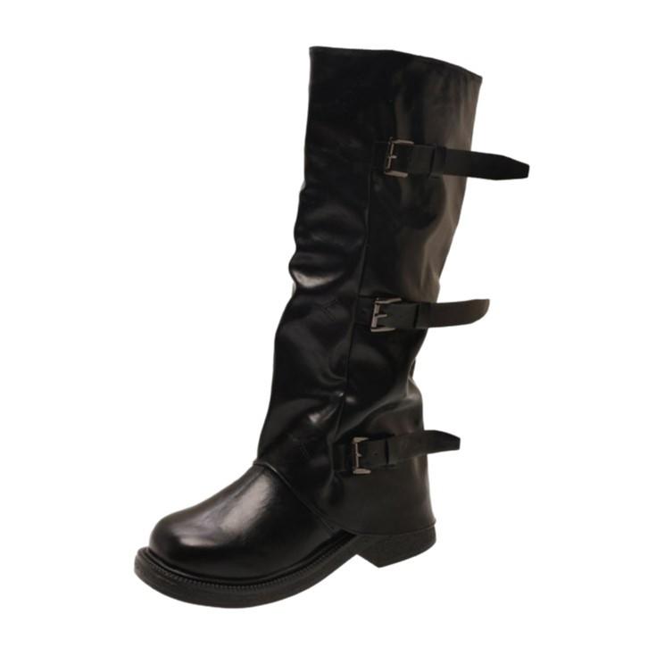 6Cm Heightening Thick-Soled Trouser Boots Women'S Autumn Knight Boots Long Boots Thick Heel Buckle Western Medium Tube Stacking Boots