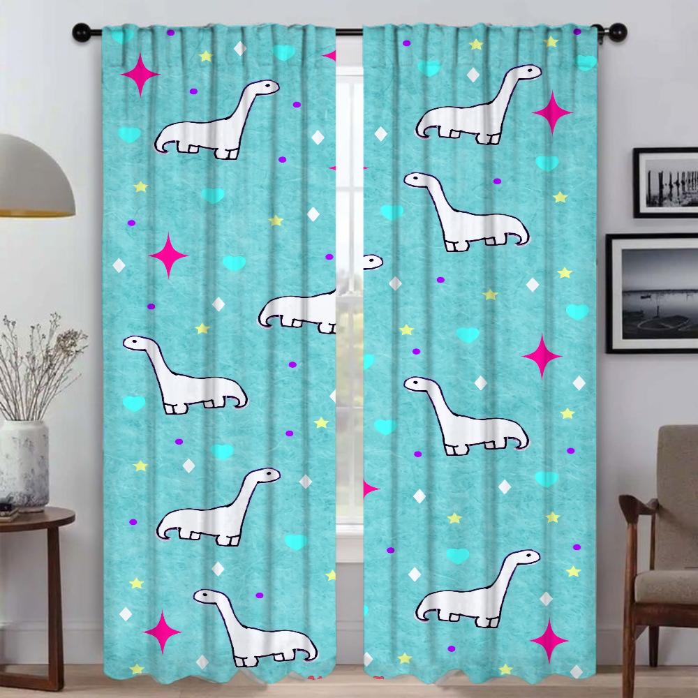 Halloween Dekoration Dinosaurie Heminredning Gardiner 2 Delar Moderna Vardagsrumsgardiner för Rumsavdelare Mörkläggningsgardin