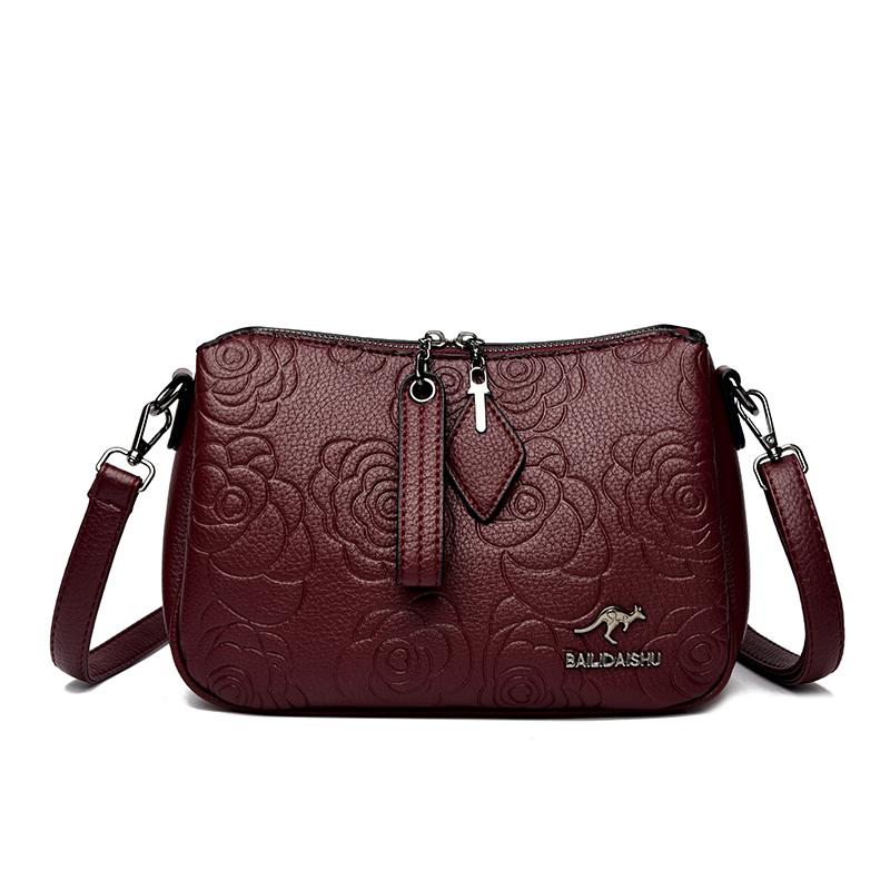 Three-Layer Multi-Use Middle-Aged Mother Bag Women's Embossed Change Shoulder Crossbody Bag