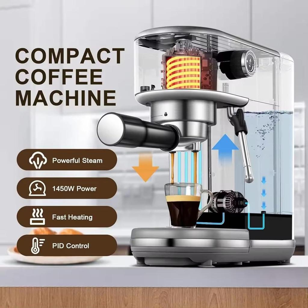20 Bar Semi-Automatische Espressomachine Roestvrij Staal Koffiezetapparaat met Stoompijpje Pre-infusie LED Display