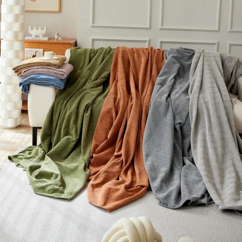 Simple Chenille Herringbone Print Sofa Towel Solid Color Multifunctional Decorative Home Sofa Towel Summer Universal Sofa Covers
