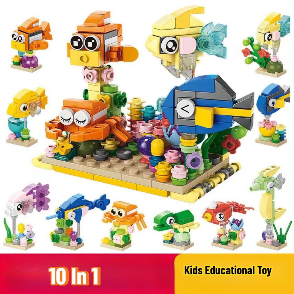 Animals World Insect Fish Bird Dog Insect Giraffe Honeybee 10 In 1 Building Blocks Bricks Model Kids Educational Toy