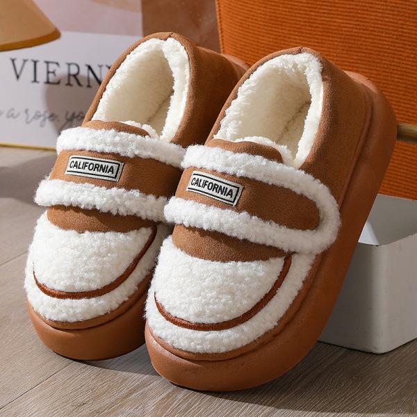 Retro lamb wool bag heel cotton slippers autumn and winter thick-soled velvet warm outer wear non-slip snow cotton shoes