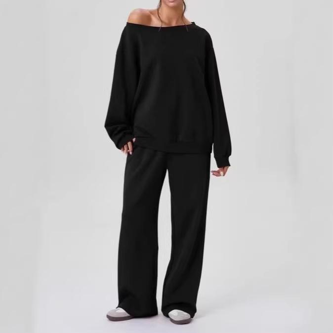 Asymmetrical Shoulder Activewear Set: European and American Fashion for Women M чёрный