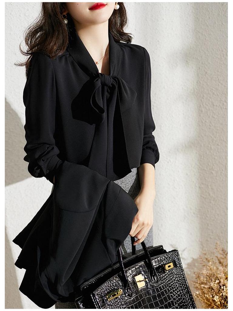 Elegant Women's Ribbon Shirt - Spring/Autumn Top