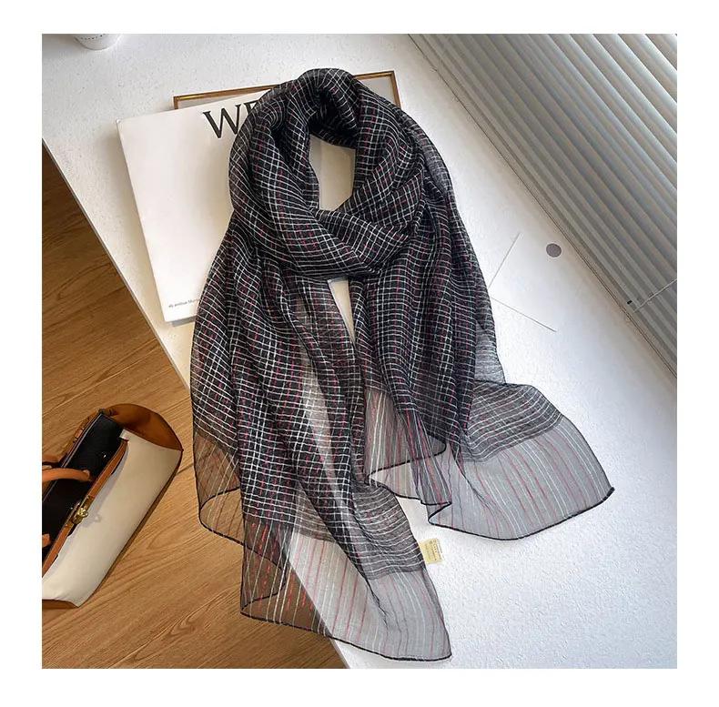 Four Season Silk Wool Scarf Women Hijab Plaid Pashmina Shawls And Wrap Luxury  Bandana Bufanda Blanket Scarves