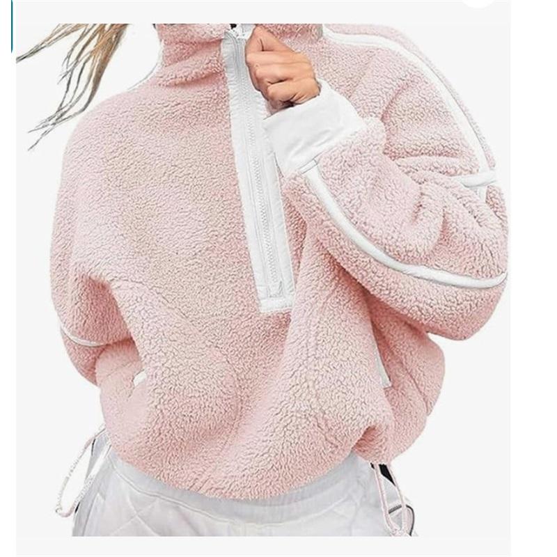 Women's Color Block Striped Half Zip Polo Sweatshirt Loose Long Sleeve Casual Pullover Top