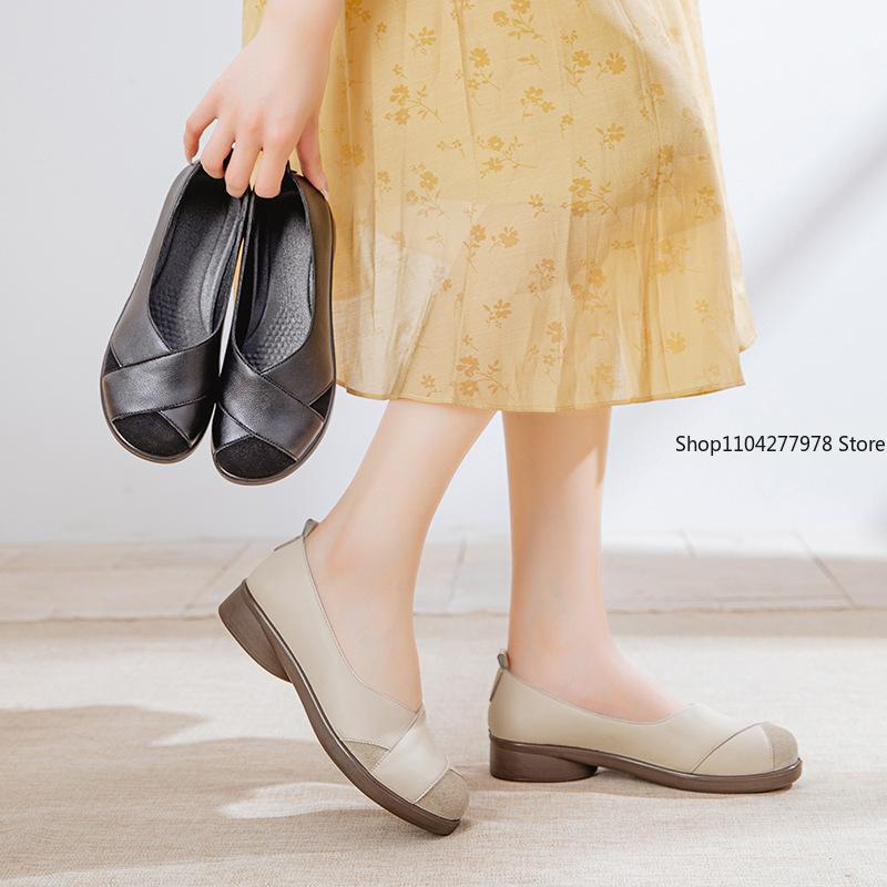 Fashion New Pu leather ballet flats women's shallow loafers woman anti skid slip on shoes ladies comfy soft moccasin female flats