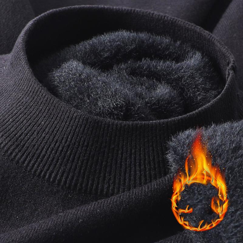 

Плюшевый мужской вязаный свитер с высоким воротом и бархатной подкладкой, теплые однотонные пуловеры, осенне-зимний повседневный свитер с круглым вырезом и толстой подошвой 2XL