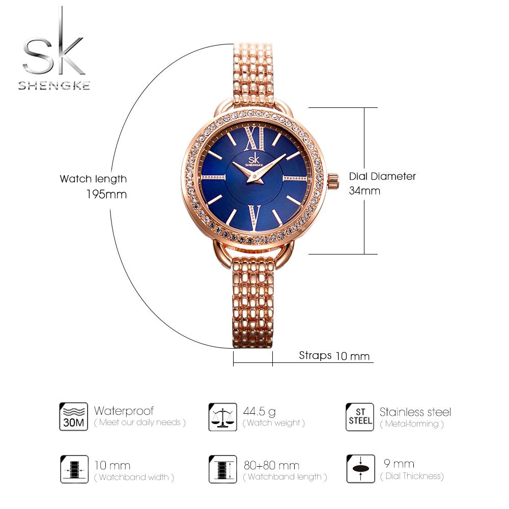 SHENGKE Luxury Rosegold Dial With Rhinestone Women Watches Precise Quartz Watch For Women Original Fashion Design Ladies Clock