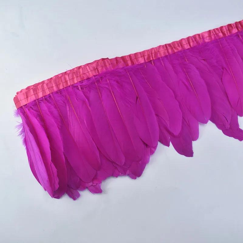 1Meter Colored Goose Feathers Trims Real Geese Feather Trim Tassel Fringe Ribbon White Black Feather Crafts Clothes Accessories
