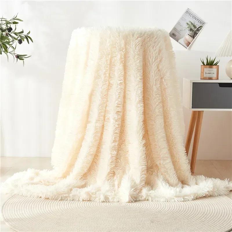 Modern And Simple Mink Fur Long Hair Blanket Four All Season Universal Multifunctional Solid Color Thick Blanket For Bed Couch