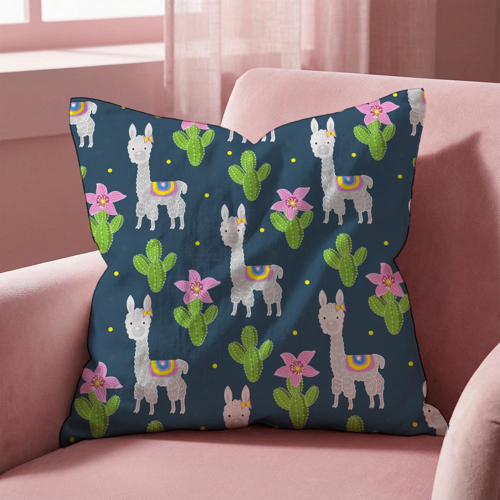 Cartoon Llama Pattern Cushion Cover Multi-Scene Pillow Cover for Home & Car - Reversible, Soft & Durable for Daily Use