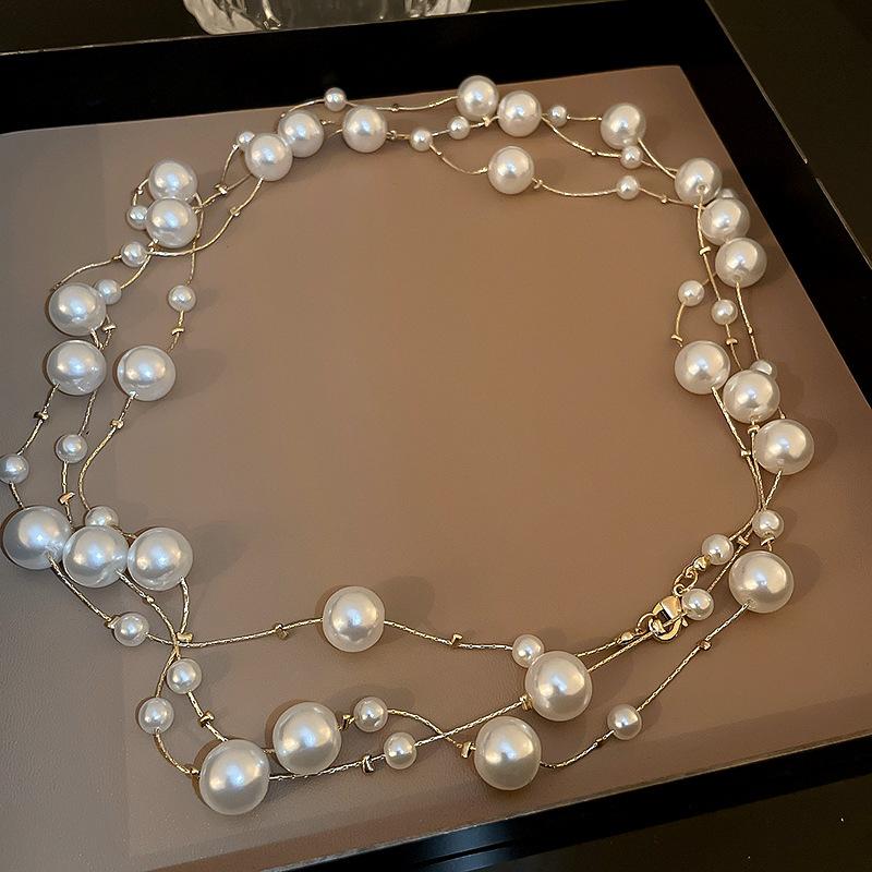 Super fairy long pearl necklace, trendy temperament, court style collarbone chain, exquisite and gentle sweater chain