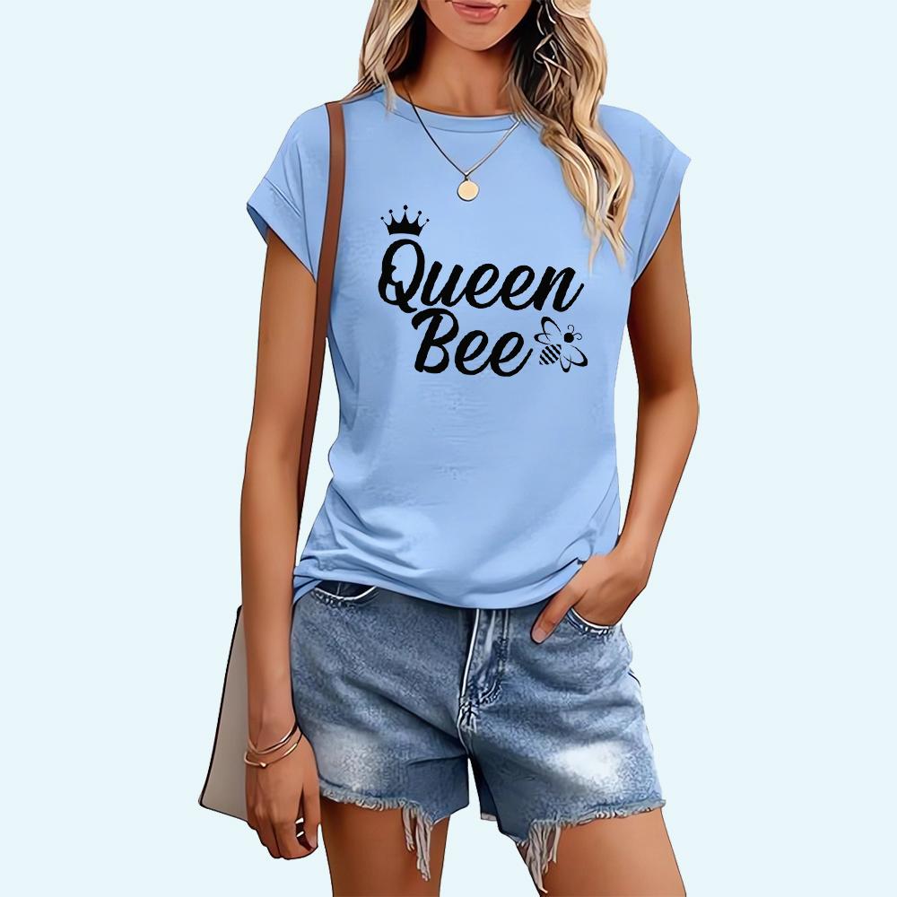Women Fashion Letter Printed T-shirt Sring&summer Casual Round Collar Top Ladies Short Sleeve Tee Shirt
