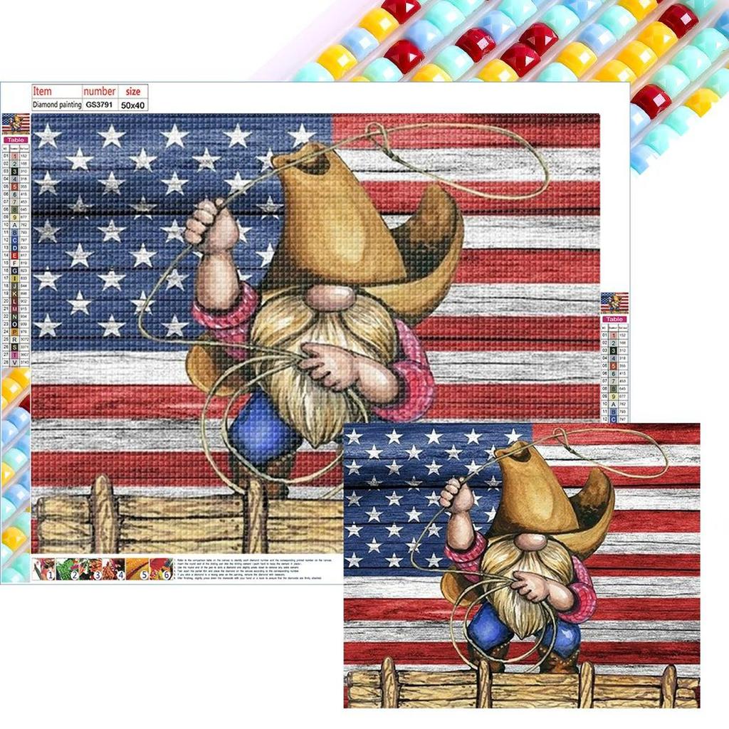 5D DIY Full Square Drill Diamond Painting Cowboy Gnome Kit Home Decor 50x40cm