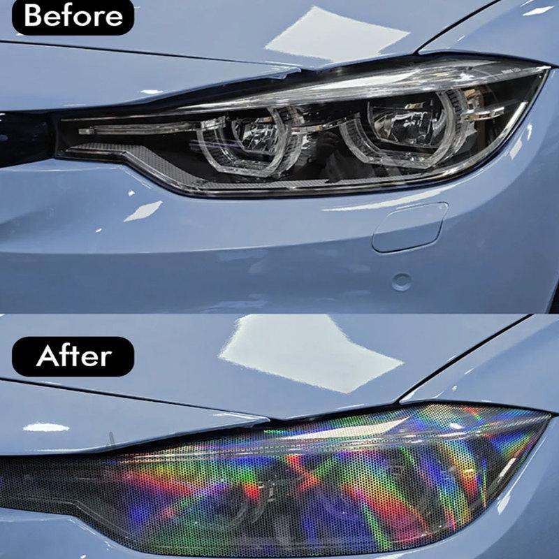Silver Laser Honeycomb Car Headlight Tint Film Color Changing Vinyl Wrap Foil Taillight Sticker for Vehicle Styling Modification