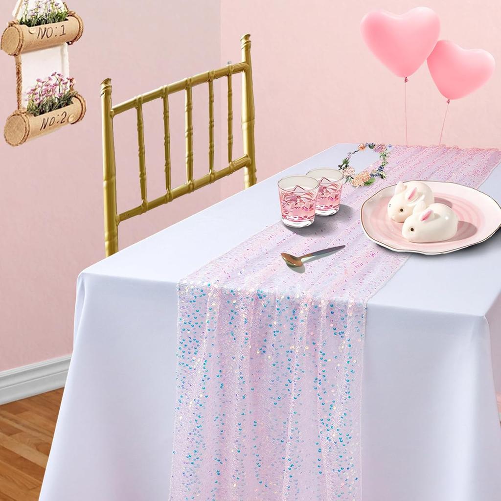 Glitter Iridiserende Paljett Bordløper, Myk Bryllups Spiseborddekorasjon For Brude-, Baby Shower, Jentes Bursdag, Bryllupsfest